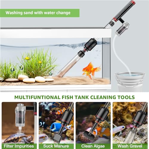 Electric Aquarium Vacuum Gravel Cleaner: 24W Fish Tank Vacuum Gravel Cleaner with Strong Suction for Automatic Water Change Algae Remover Sand Wash Water Shower and Water Circulation, Timed Off - color: Black