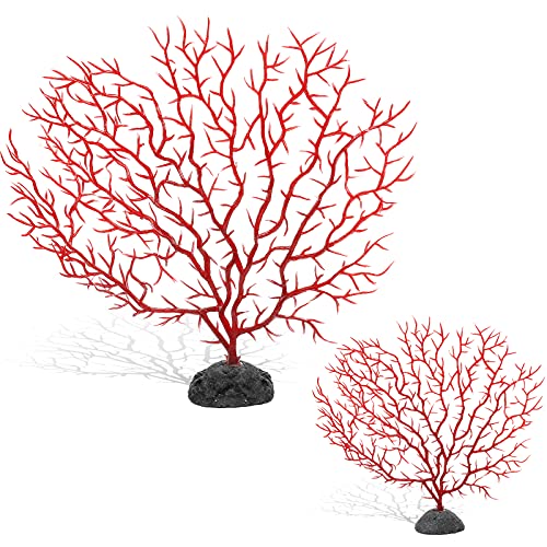Piutouyar 2Pcs Sea Fan Coral Decorations, Red Simulation Sea Coral Branch for Aquarium Ornament Fish Tank Landscape (11.8inch+6.7inch) - color: Red