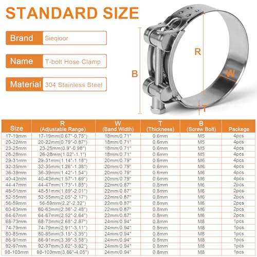 T-Bolt Hose Clamps 304 Stainless Steel (52-55mm 2-Pack) - Heavy Duty Adjustable Clamp for Automotive, Plumbing & Industrial Pipes - Corrosion Resistant, Secure Seal - size: 52-55mm 2 Pack