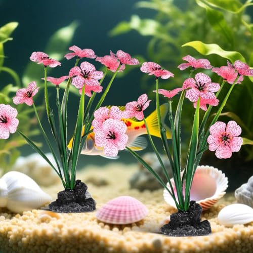 UKCOCO 2pcs Artificial Pink Aquarium Plants 2.16x1.77x8.25in Realistic Plastic Water Grass Decor Safe for Betta Fish Tanks Easy Install for Desktop & Large Aquariums