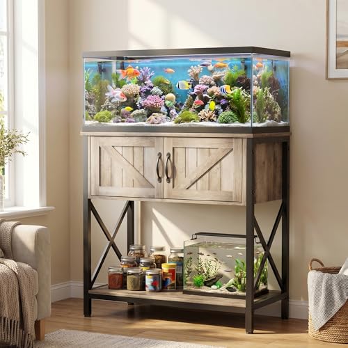 Petrova 20-29 Gallon Fish Tank Stand, Metal Double Aquarium Stand with Storage Cabinet, Heavy Duty 31.5" L* 16.54" W Tabletop, 330LBS Capacity, Rustic Brown