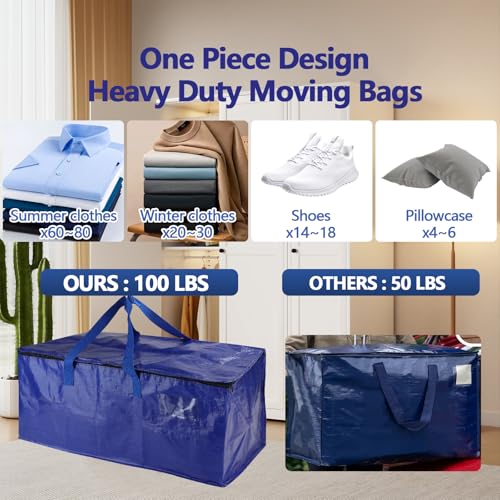 4 Pack Waterproof Moving Bags with Strong Zippers and Reinforced Handles, Real 100lb Capacity Extra Heavy Duty Large Storage Totes for Packing & Moving Storing, Alternative to Moving Boxes -95L,Blue - color: Blue, size: 4 Pack