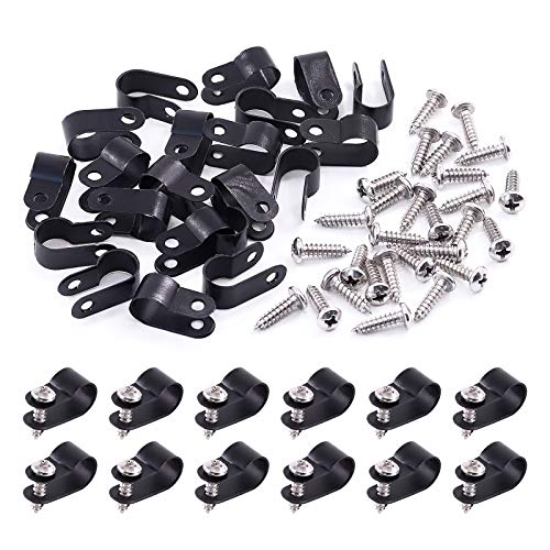 Swpeet 120 Pack Black 3/8 Inch Nylon Plastic R-Type Cable Clips Clamp Kit, Nylon Screw Mounting Cord Fastener Clips with 120 Pack Screws for Wire Management (3/8 Inch, Black) - color: Black, size: 3/8 Inch