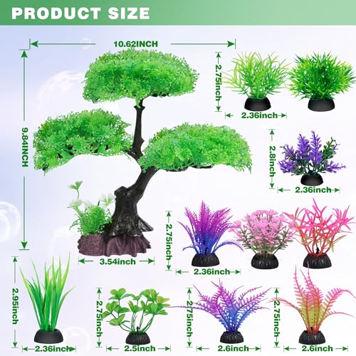Ameliade Aquarium Artificial Plastic Plants Decoration, Aquarium Tree Decor Set, Goldfish Betta Fish Tank Decorations Hides Accessories (Green) - color: Green