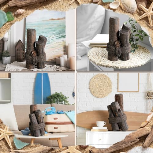 Threehoney Black 3 Pcs Driftwood Decor Rustic Table Sign Beach Driftwood Piling Farmhouse Coastal Nautical Centerpieces Tables Coastal Decor for Fish Tanks Summer Christmas Kitchen Dining Decoration - color: Black