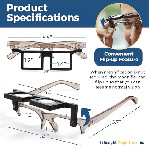 Telesight Magnifier Half Frame #43 Jewelers Glasses - Magnifying Headset, Lightweight, 3 Powers Available - Headband Magnifier for Lash and Jewelry Making - TLA-43 1.75x @ 14in (Focal Length) - Black - color: Black, size: TLA-43 1.75X