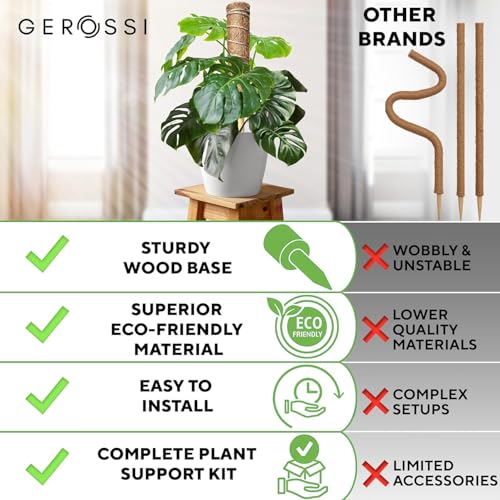 Premium Moss Pole for Plants 4-Pack - 48 Inch Sturdy Plant Support Stakes - 16.5" Extendable Poles for Monstera & Climbing Plants - 100% Natural Garden Sticks - Complete Kit w/Ties, Velcro & Rope