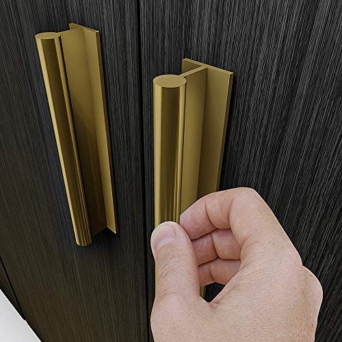 HRX Self-Adhesive Edge Fingerpull Door Handle - Easy to Install Screwless Peel and Stick on Glass, Wood, Metal, Plastic - Sliding Doors Knob for Kitchen Fronts, Drawers & Dressers Panels - 2 Pack - color: Brass Gold