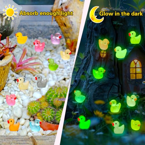GWAHSA 240pcs Luminous Mini Resin Ducks, Tiny Animals Bulk Glow in The Dark Small Plastic Miniature Ducks Figures for Dollhouse Decor Micro Garden Home Landscape Aquarium Craft Gifts Party Favors Toys - style: Luminous Ducks