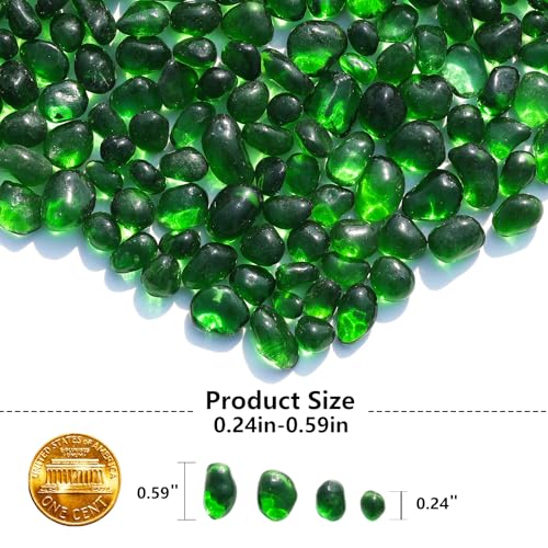 QYGL Sea Glass Stones - Green Clear Glass Pebbles Gemstones - Perfect for Aquarium Rocks, Fish Tank Gravel, Vase Fillers, DIY Crafts, and Home Decor (0.9LB/14oz) - color: Green