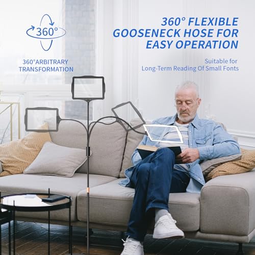 Floor Magnifying Glass with Light and Stand: 48 LED Flexible Hands Free Magnifier Lamp - 2-in-1 Large Lighted Magnifiers for Seniors Reading,Close Work,Jewelry, Repair,DIY