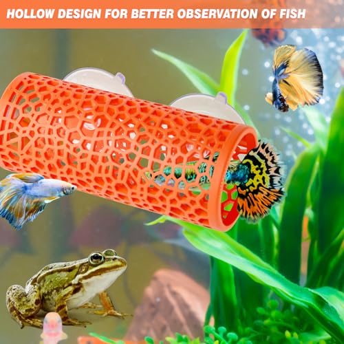 Abizoo Betta Tunnel Aquarium Cave Orange Hollow Coral Design, Betta Fish Toys Aquarium Ornament for Small Fish Shrimp Habitat Smooth Hammock Hideout Halloween Tank Decoration - color: Orange