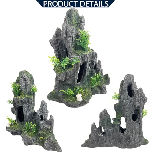 Aquarium Decoration Extra Large and Tall for Fish Tank Rock Thematic Ornaments Aquarium Mountain View Stone Ornaments Aquarium Decor Tree House Cave Fish Tank Decoration - Extra Large - color: Large Mountain View