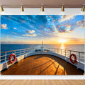 7x5ft Cruise Ship Backdrop Cruise Deck Ocean Sunset Scenery Photography Background Nautical Theme Cruise Party Decorations Banner Portrait Photo Booth Studio Props - size: 7x5ft