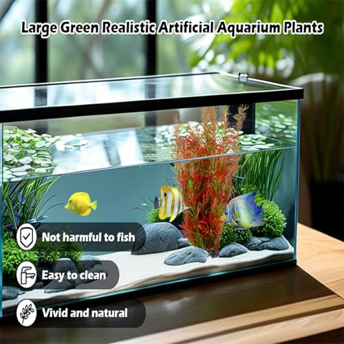 Artificial Aquarium Plant Decorations,23.62 Inches Large Plastic Fish Tank Plants Tall Realistic Aquarium Accessories for Freshwater and Saltwater(Wine and Green,2 Pcs)