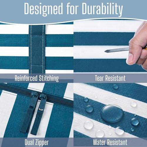 VENO 6 Pack Heavy Duty Moving Bags, Extra Large Storage Bags with Reinforced Handles & Strong Zippers, Foldable & Reusable Moving Box Alternative for Clothes & Dorm Storage - color: Classic Navy Stripe, size: 6 Pack