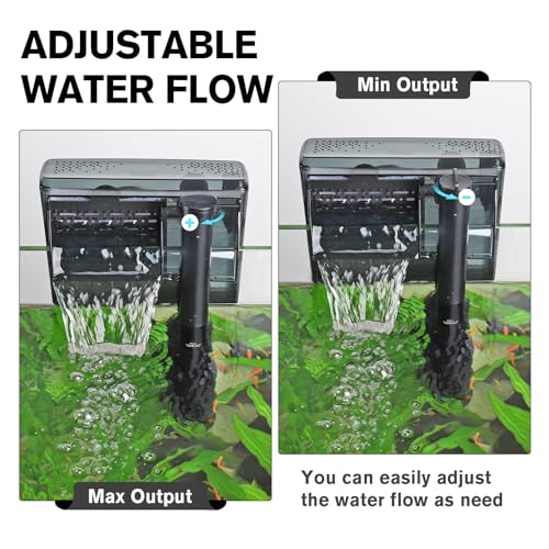 hygger Aquarium HOB Filter 105 GPH for 10-20 Gallon Fish Tank Power Filter with Adjustable Water Flow Extendable Intake Tube External Hang-On Back - size: S