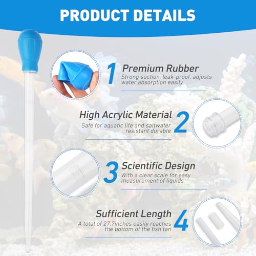 27.7IN Extra Long Turkey Baster for Aquarium (50ml, Blue) | Plastic Turkey Baster Long Syringe, Waste Remover for Aquarium Vacuum, Siphon for Fish Tank, Fish Waste Collector