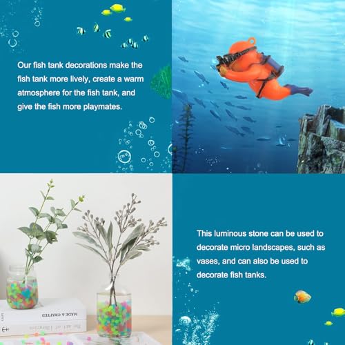 Muzero Fish Tank Decorations Aquarium Floating Diver,100 Luminous Stone Glow in The Dark Pebble and 2 Floating Ornaments Accessories for Fish Tank Decor - color: Diver Set