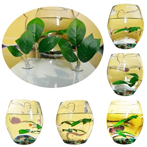 Fish Leaf Pad Fish Tank Accessories Aquarium Décor Simulating 3 pcs Adjustable Plastic Plants Betta Natural Habitat Playing Spawn Breed Rest Bed with Suction Cup Multi Leaf Design (3)