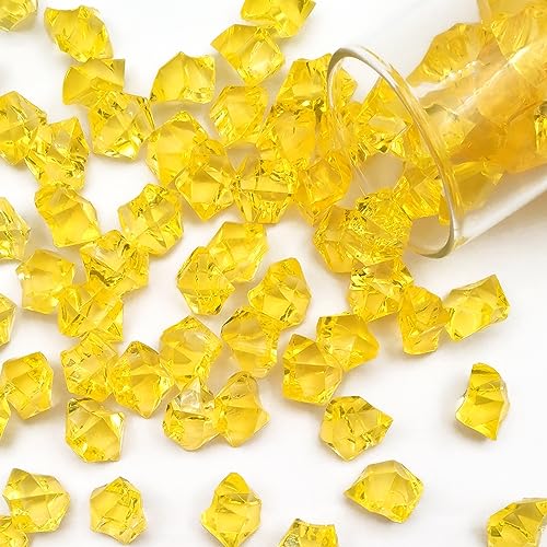 Yellow Vase Fillers for Home Decor, Fake Crushed Ice Cubes, Vase Fillers, 150 pcs Reusable Fake ice Cubes for Photography Accessories Props Decoration for Wedding - color: Yellow-16*22mm-150pcs