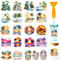 21 Pcs Palm Beach UV DTF Cup Wraps for 16OZ Glass, 4.3 x 9.4 Inch Beach Sunset UV DTF Transfer Stickers Waterproof Rub on Transfer Decals for Glass Bottle Vase Furniture Crafts - style: Palm Beach