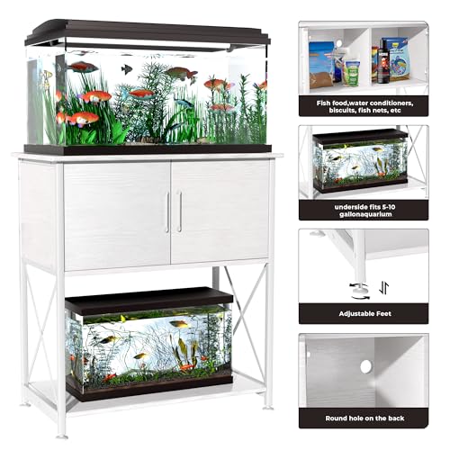 Herture 20-29 Gallon Aquarium Stand Metal Frame Fish Tank Stand with Cabinet Storage, for 20 Gallon Long Aquarium,30.7" L*16.5" W Tabletop,330LBS Capacity White PG01YGW - color: White, size: 20-29 Gallon