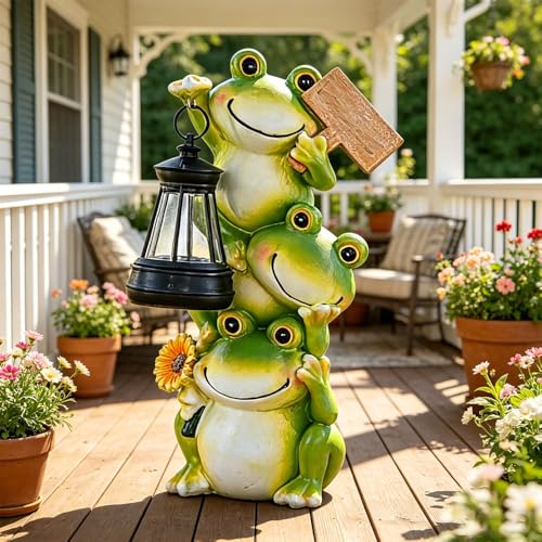 Realistic Frog Resin Figurine Glass Fish Tank Edge Hanging Ornament Outdoor Garden Flower Pot Rim Decor Animal Statue for Aquarium Patio Yard Home Decoration (Frog with a Lantern) - color: Frog With a Lantern