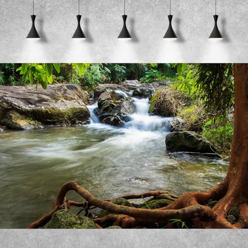 Waterfall Aquarium Background Natural Jungle Rainforest Landscape Terrarium Background Jungle Style Stream Fish Tank Background Waterfall Rainforest Reptile Habitat Background Poster Vinyl 24x12in - color: Brown Root, size: 24(W)x12(H)in