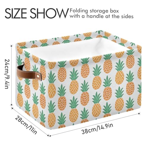 Fun Pineapple Storage Basket Bin, Large Cube Storage Box Canvas Collapsible Storage Organizer for Home Office Closet - 15 L x 11 W x 9.5 H - color: Fun Pineapple, size: 1 PCS