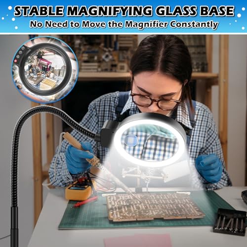 30X 10X Large Floor Magnifying Glass with Light and Stand,72 LED Flexible Gooseneck Floor Magnifying Lamp,2 in 1 Lighted Magnifiers for Close Work, Sewing,Crafts,Hobbies（Black） - color: Black