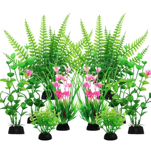 QUOZUO Aquarium Decor, 10pcs Fish Tank Decorations Aquarium Plants, Green Fish Tank Accessories, Mini Fish Tank Plants Plastic Decoration for Aquariums