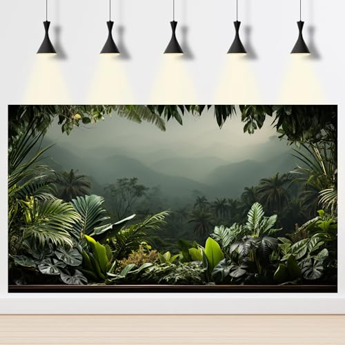 Aquarium Background Rainforest Tropical Leaf Palms Terrarium Backdrop Foggy Forest Mountain Natural Landscape Fish Tank Background Reptile Habitat Backdrop Poster Decor Vinyl 24x12in - color: Foggy Dark Green, size: 24(W)x12(H)inches/ 60(W)*30cm(H)