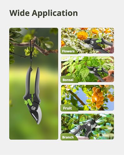 Pruning Shears for Gardening,8.5" SK5 Garden Shears Cuts 10000+ Times Staying Sharp, Garden Scissors with One-handed Unlocking&Adjustable Handle, Garden Clippers Gardening Tools for Men Women - style: 8.5" Bypass