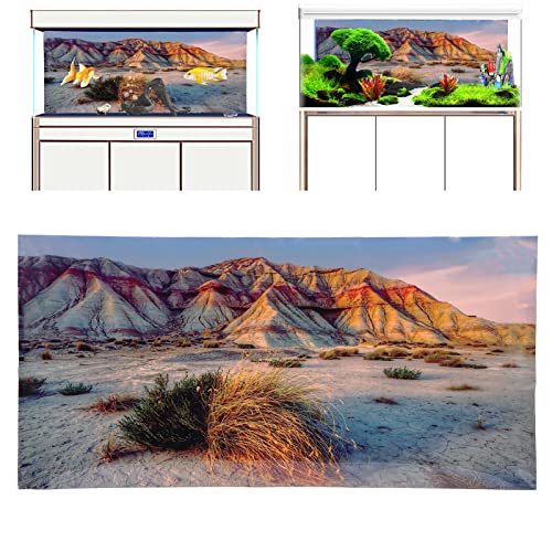 Aquarium Poster Mountain Desert Pattern Self Adhesive 3D PVC Fish Tank Background Decoration, Fade Aquarium Wallpaper Sticker for Freshwater (61 * 30CM) - size: 61*30cm