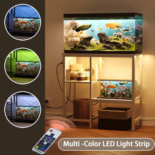BEURUKU 20-29 Gallon Fish Tank Stand with Power Outlet & LED Light, Metal Aquarium Stand with 3 Tier Adjustable Storage Shelves, Tank Stand for Reptile Tank, Turtle Tank, 30.7" L*13.8" W, White - color: White, size: 20-29 Gallon