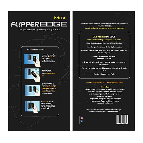 Flipper Edge 2-in-1 Scrubber Scraper Floating Magnetic Fish Tank Aquarium Cleaner with Dual Blades - Efficient Glass & Acrylic Aquarium Cleaning Tools (Standard) - color: Black, style: Standard - For Tanks 3/8 Inch - 1/2 Inch (12mm) Thickness