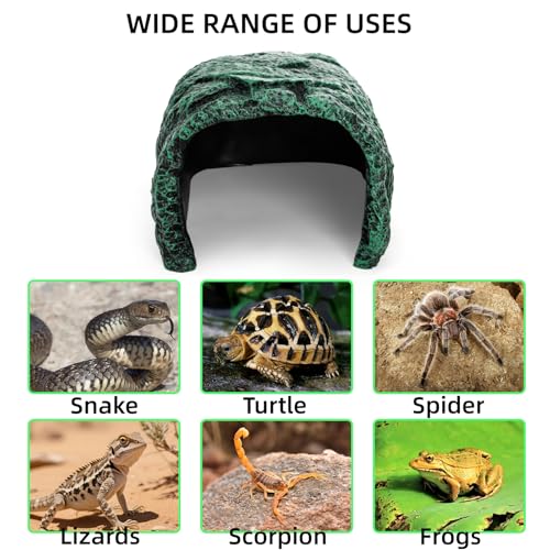 Cididu Reptile Hide Rock Cave, Resin Habitat Hidden for Terrarium and Aquarium Decor, Green Hideout Hide Cave Fit for Bearded Dragons, Lizards, Snakes, Geckos, Tortoises, Small Animals, Amphibians