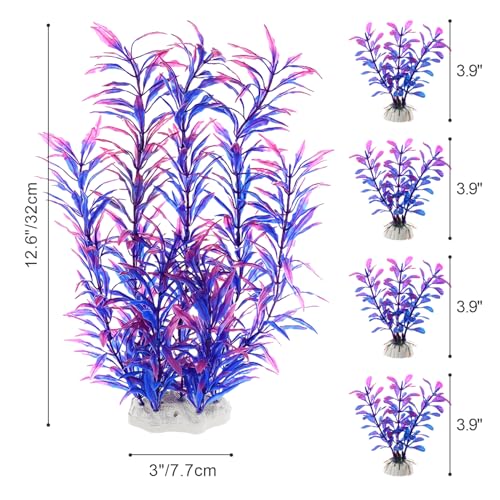 5 Pack Aquarium Plants, Purple Fish Tank Plants Plastic Tree Fish Tank Decor for Aquariums - color: Purple