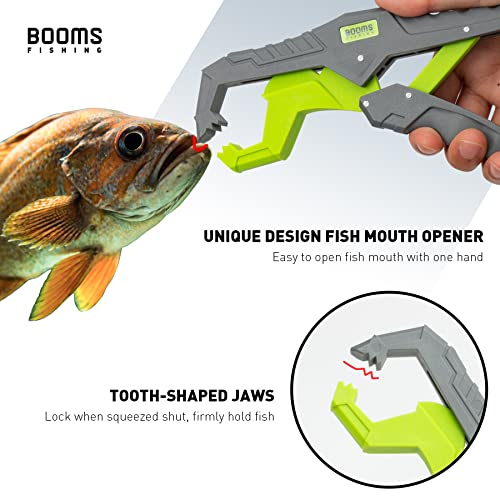 Booms Fishing G05 Lip Gripper Saltwater, 9.4" Plastic Catfish Grippers Pliers, Grabber Tool With Lanyard, Grips for Kayak Fishing Accessories, Great Holder for Caught Fish - color: Green