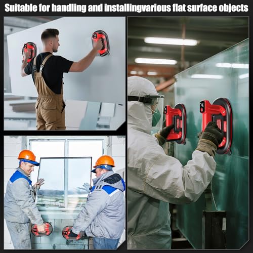 Electric Glass Suction Cups - 10" Heavy Duty Vacuum Suction Cups Lifter Max Load 662lbs with 4 x 3.0Ah Batteries & 2 x Chargers & Digital Display for Glass Tile Marble Granite Windshields