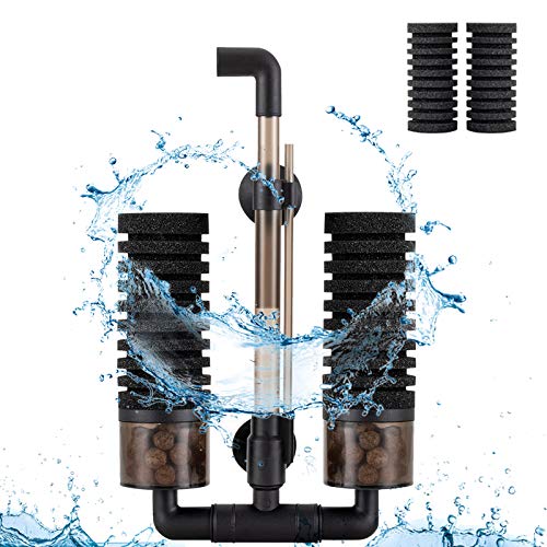 hygger Sponge Filter, Aquarium Filter Double Sponge Replaceable Media with 4 Biochemical Sponges and 1 Bag of Filtered Ceramic Balls Ultra Quiet Filter Fish Tank (S/M) - size: S for 10 to 40-gallon tank