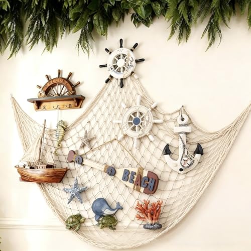 Decorative Fishing Net 2 Pack, 5x10 ft Large Beige Fish Net Decor for Wall, Photo Display, Nautical Mermaid Pirate Ocean Themed Beach Hawaii Under the Sea Party Decorations - color: Beige, size: X Large-5x10 Ft