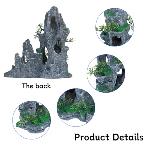 Saim Extra Large Aquarium Decorations, Resin Castle and Artificial Rock with Plants (Ancient Temple with Mountain) Fish Hideout Cave for Amano Shrimp Cichlid to Play, Hide and Rest Hardscape
