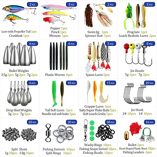 Fishing Lures Baits Tackle Fishing Accessories Kit Including Crankbaits, Spinnerbaits,Jig Hooks, Plastic Worms, Topwater Lures, Tackle Box and Fishing Gear Lures Kit Set