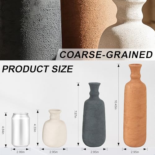 Ceramic Vase Set, 3Pcs Flower Vases for Modern Boho Farmhouse Decor, Decorative Vases for Pampas Grass & Dried Flowers, Distressed Finish - color: G