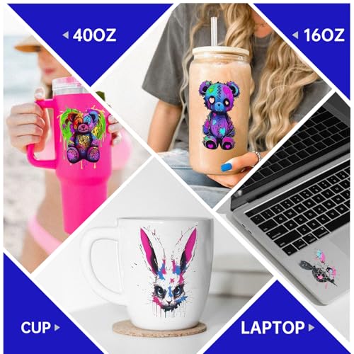 UV DTF Cup Wrap for 16oz Glass, 12 Sheets Street Style Bear Transfer Stickers, Rub on Transfers for Cup Tumbler - style: Street Style Bear