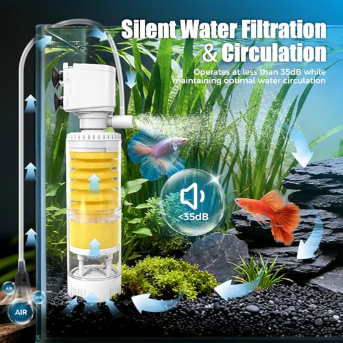 Fish Tank Filters for 10-20 Gallon Tank, 4-in-1 Aquarium Filter with Multi-Layer Filtration, Adjustable Oxygenation & Wavemaker, Impurity Separation - size: Circular: For 10-20 Gal