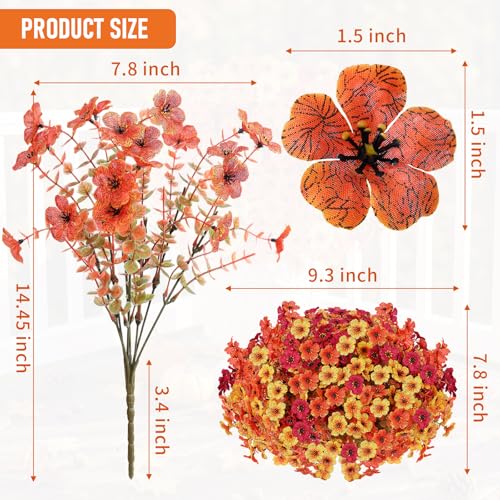 Artificial Flowers Fake Plants for Outdoors Spring Decoration, 13 Bundles Silk Realistic UV Resistant Faux Flowers for Outside Planter Porch Yard Patio Garden Home Indoor, Orange Mixed - color: Orange Mixed, size: Artificial Flowers(13 Pcs)