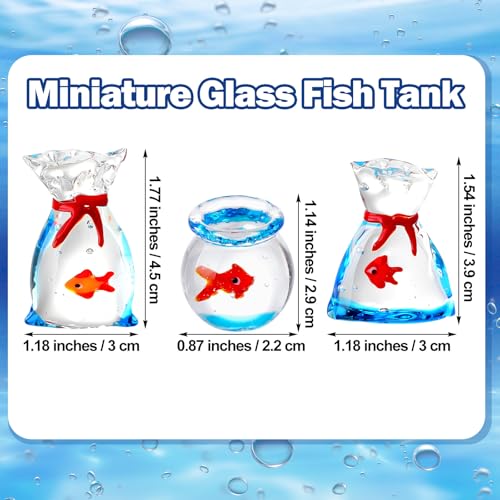 Novabright 3 Pcs Miniature Glass Fish Tank Figurine Tiny Goldfish in a Bag Mini Decorative Aquarium Ornament for Dollhouse Miniature DIY Seaworld Ocean Lover Gift (Goldfish) - color: Goldfish
